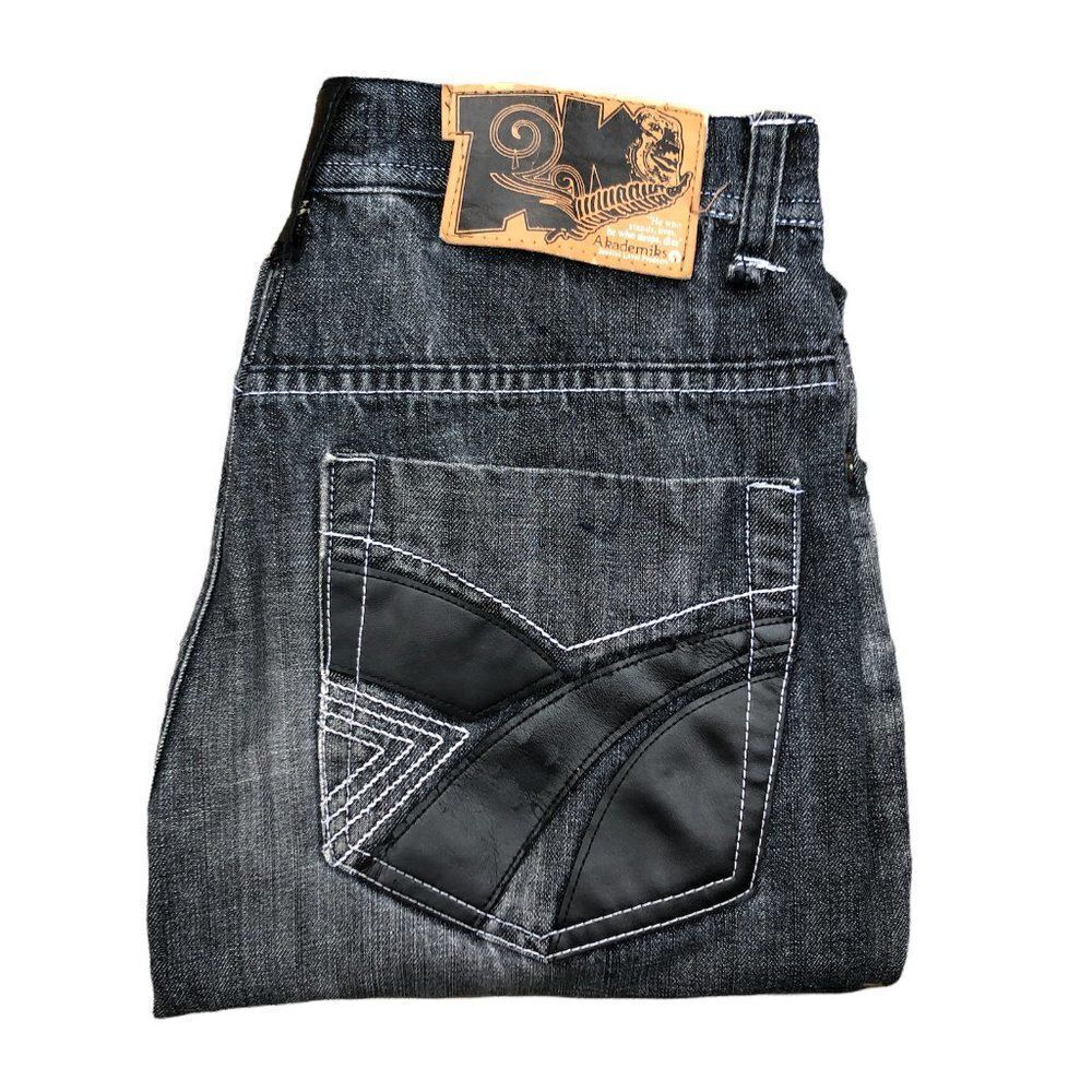 Akademiks Embroidered Jeans Size 32 Gray